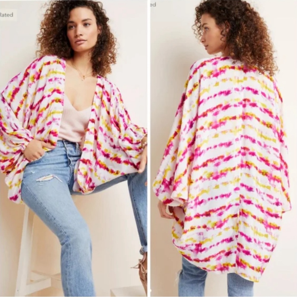 Anthropologie Pink Yellow Dip Dyed Cocoon Kimono One Size